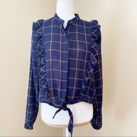 Storia Ruffle Front Tie Waist Button Front Top - S - Picture 1 of 10